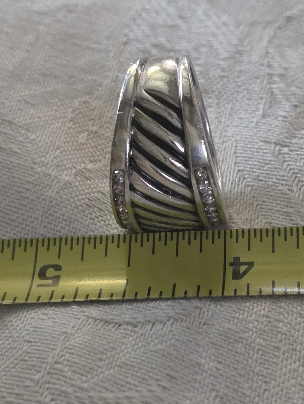 David Yurman Diamond Cable Cigar Band Ring, SS, Size 7